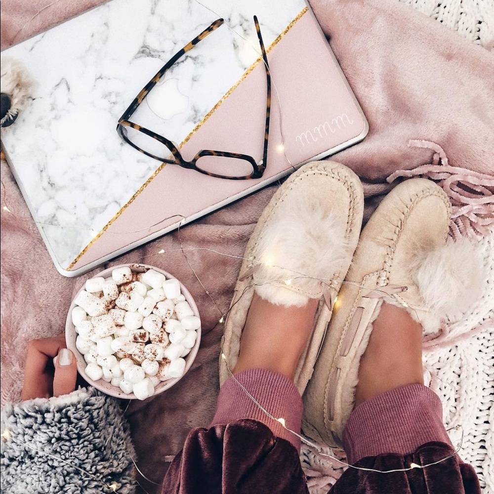 Brand new cream UGG moccasins with Pom Pom loafers slippers